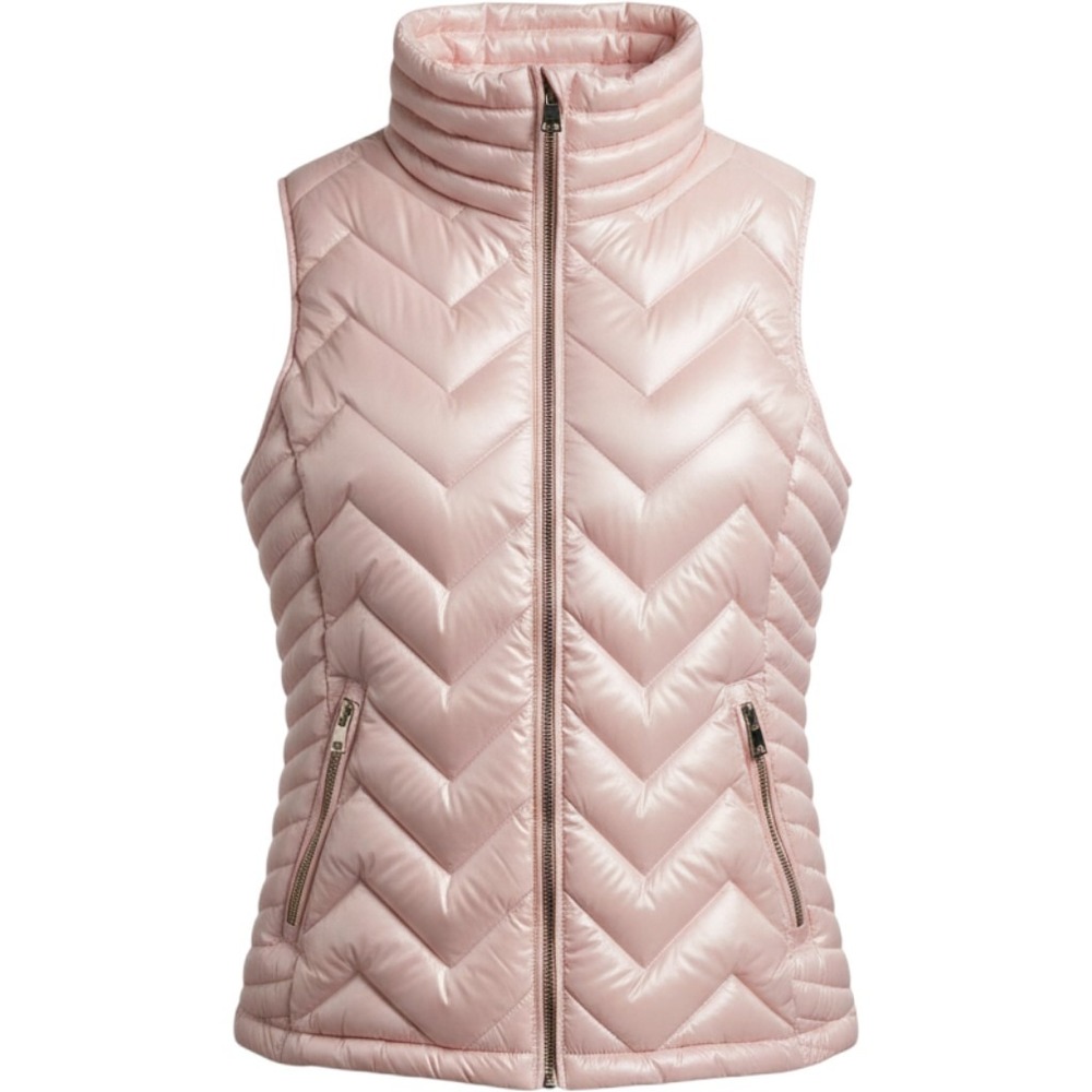 Calvin Klein Pink Chevron Quilted Down Puffer Vest Media Pocket Medium